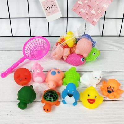 QUENAIS Summer Bathroom Swimming Float Rubber Animals for Child Kid Toddler Gametoy Floating Toys Fishing Net Animal Tub Toys Animals Bath Toy