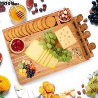 VQCEG Store Bamboo Cheese Board Wood cheese board 1pcBamboo tableware cheese plate set western cutlery fork dessert fruit pizza plate multifunctional plate