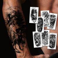 สัตว์ป่าสติกเกอร์สักชั่วคราวสีดำ Lion King Wolf Tiger Men Body Art ภาพวาด Tattoo Fake Water Transfer เซ็กซี่ผู้หญิง