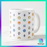 Crypto Currency Bitcoin Ethereum Cardano Doge Coin Shiba Inu Pattern 11 oz Glossy Ceramic Mug