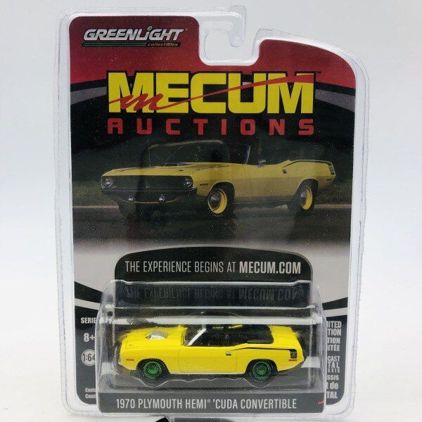 Greenlight 1:64 1970 Ply Mouth Hemi Cuda เปิดประทุนสีเหลืองโมเดลรถอัลลอยโลหะของเล่นสำหรับเด็กๆ Diecast