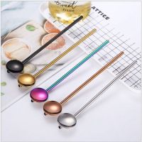 304 Stainless Steel Straw Spoon Stirring Bar Creative Stainless Steel Mate Tea Straw Spoon Multi-color Set for Coffee Drinks Specialty Glassware