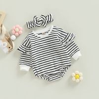 Cute Newborn Baby Girls Outfits Princess Soft Cotton Casual Long Sleeve Stripes Print Romper+Headband Fall Clothes Set  by Hs2023