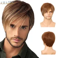 Synthetic Hair Male Short Curly Wig Heat Resistant Fiber with Bangs Brown Blonde Wigs for Man Daily Use Cosplay Carnival Party Wig  Hair Extensions Pa