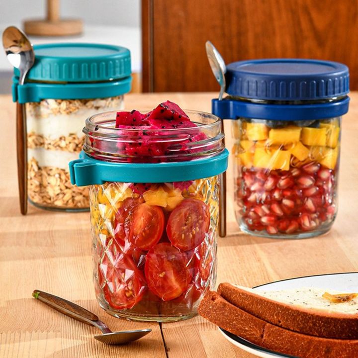 1PCS Overnight Oats Containers with Lids and Spoons, 16 Oz Glass