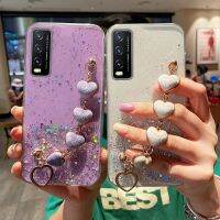 {Taoyitao เคส} เคสโทรศัพท์สร้อยข้อมือพลัชหัวใจแห่งความรักสุดหรูสำหรับ Vivo Y20 Y11 Y11S Y12S Y17 Y21 Y30 Y50 Y33S Y73 S1เคสซิลิโคนโซ่พันข้อมือ