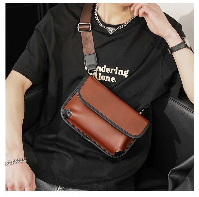 LEBSGE Men Small Diagonal Square Bag Pu Leather Black Color Street Style  Small Shoulder Bag Mobile Phone Bag Crossbody Bag