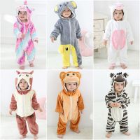 Flannel Boys Girls Animal Rompers 1 2 3 4 Year Cartoon Unicorn Zebra Panda Children Hooded Newborn Baby Clothing bebes Jumpsuit