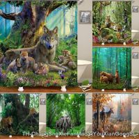 【hot】❀▽♠  Wolf Tiger Shower Curtains Elephant Jungle Curtain Set