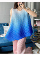 Issey Miyake 2023 เสื้อยืดแขนกุดสีไล่ระดับสีสไตล์ตะวันตกแบบหรูหราแบบใหม่ฤดูร้อน