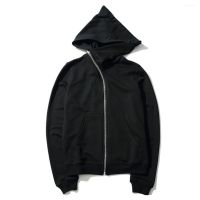 ผู้ชาย Hoodie Coat Hooded สีทึบแขนยาวซิปเสื้อสเวตเตอร์ถัก Hip Hop Plus ขนาดหลวมผู้ชายฤดูใบไม้ร่วงเสื้อคลุมสำหรับ Street