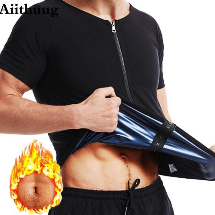 ✓™ Aiithuug Sauna Suits Men Body Shaper Corsets Hot Sweat Hot Sweat Like  Pig Tops Slim Gym Workout Shorts Sleeve Fat Burn Body 