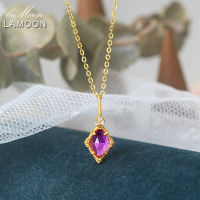 LAMOON Vingate Princess Necklace For Women S925 Silver Pendant Necklace Synthetic Corundum 14K Gold Plated Fine Jewelry LMNI107