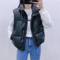 TRAF Women 2021 Fashion Winter Sleeveless Zipper Waistcoat Leather Cotton Pocket Stand Collar Short Waistcoat Streetwear