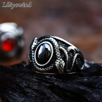 Liliyawind Creative Punk Double-Headed Snake Stainless Steel Silver Black/red Stone Men Ring A1E