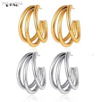 UTAG Gold and Silver color round Drop Earring for Women Stainless Steel Trendy Three-layer earrings Ear Accessories Hot 2020