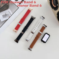 SinHGeY สายหนังสำหรับ Huawei Band 6,สายรัดข้อมือลายผิวลิ้นจี่สำหรับเปลี่ยนสายรัดข้อมือสำหรับ Honor Band 6