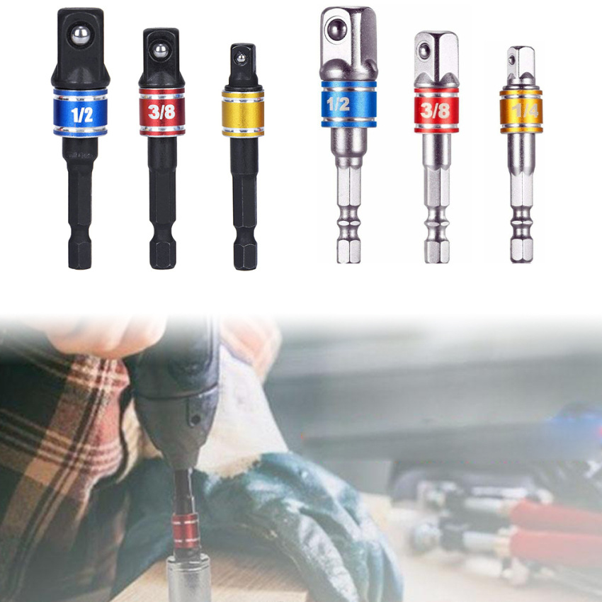 3Pcs 1/4 3/8 1/2 Bits New Cr-V Hex Shank,Colorful Extension Converter Nut Driver Cordless Impact Drill Bits Power Hand Tools Sockets Adapter Sets,for Universal Socket Wrench Ratchet Extension Toitan
