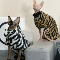 ZZOOI Hairless Cat Clothes Thick Winter Four Legged High Collar Double Sided Fleece Warm Elastic Fleece Sphinx Devon Cat Clothes