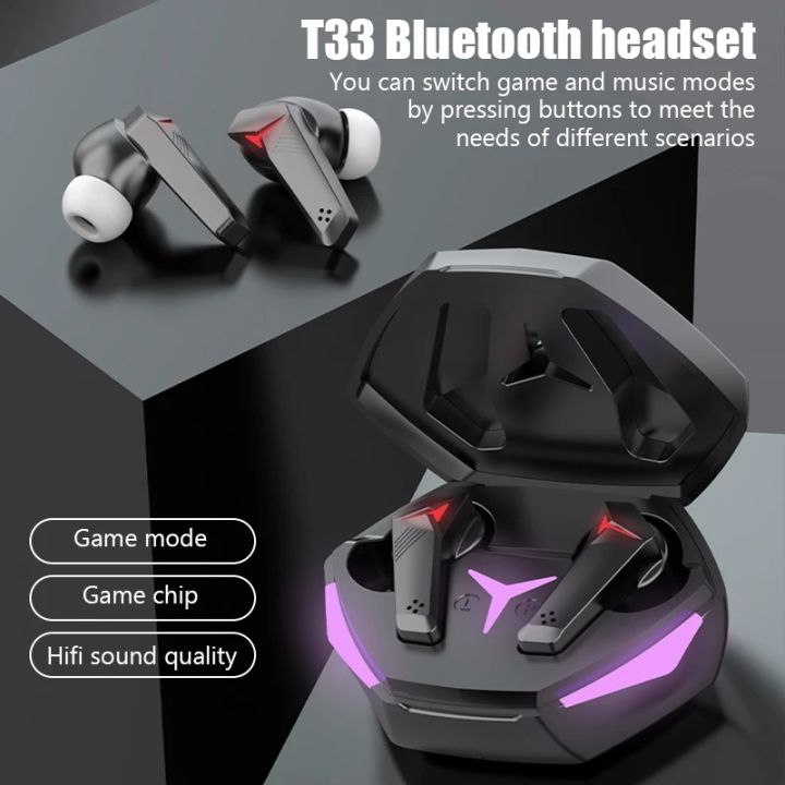 หูฟังบลูทูธ-tws-t33-หูฟังไร้สาย-ตัดเสียงรบกวนอัจฉริยะ-wireless-bluetooth-5-2-แสงไฟ-led-ระบบสัมผัส-รองรับ-ios-android-เหมาะสำหรับเล่นเกมส์ฟังเพลงดูหนัง