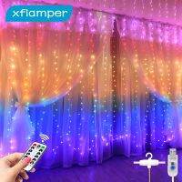 （roast chicken） Xflamper USB Rainbow Fairy Curtain Light รีโมทคอนโทรล Garland String Light ตกแต่งสำหรับคริสต์มาสปาร์ตี้วันหยุดงานแต่งงาน