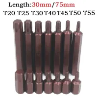 1pc 30/75mm Magnetic Torx Screwdriver Bit S2 Steel 10mm Hex Shank Screwdrive For Impact Screwdriver T20/T25/T30/T40/T45/T50/T55