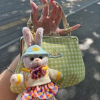 ?[100  Original] ? Opposite! Queen Mother Saturn Plaid Embroidery Gold Bag Dumpling Bag Chain Crossbody Handheld Clip Bag Crossbody Bag