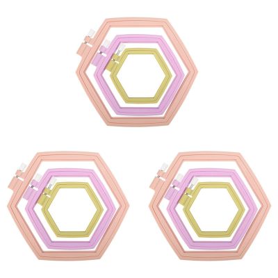 9 Pieces 3 Sizes Hexagon Embroidery Hoops, ABS Plastic Embroidery Frames Cross Hoops for Sewing, Needlework