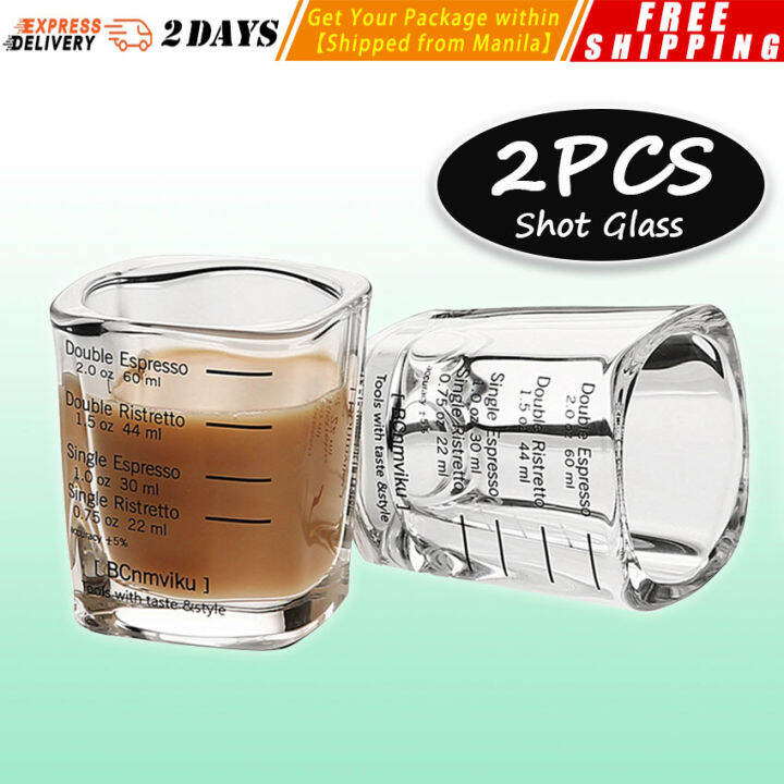 【2pcs/lot 2oz】 Square Espresso Shot Glasses Thickened Wall Ounce Cup