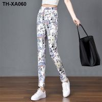 Mid Waist 2023 Printed Elastic Outerwear Womens Stretch Pants Large Size Small Feet Floral