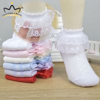 ถุงเท้าลูกไม้เด็กที่สง่างามสาว Frilly Dance ถุงเท้าเด็กถุงเท้าเจ้าหญิงสีขาว Ruffle Dance Socks