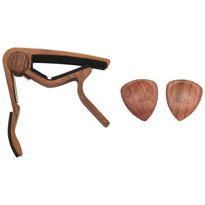 Guitar Capo REAL WOOD PICKS INCLUDED (2) Set for Acoustic Guitar, Electric Guitar Quick Change for Easy Transpose