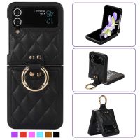 for Samsung Galaxy Z Flip 4 2022 5G Case with Ring, Shockproof Anti-Scratch Luxury Soft Leather + Hard PC Case for Samsung Z Flip 3 2021