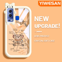 YIWESAN เคสสำหรับ VIVO Y72 5G Y52 5G Y75s 5G เคสลายหมีนักบินอวกาศน่ารักลวดลายลวดลายลวดลายน่ารักขอบนุ่มโปร่งใสเคสโทรศัพท์ซิลิโคนเนื้อนิ่มหนาเคสกันกระแทกกันกระแทก