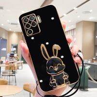 {Taoyitao เคส} Reno5lite กระเป๋าใส่ของกระต่ายชุบหรูหราสำหรับ Oppo Reno 5 Reno5 Lite 8T 4G 6 8 7 Pro Plus สายคล้องปลอกซิลิโคน A5 A9 2020