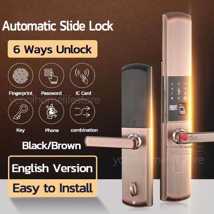 Smart Fingerprint Door Lock Digital Code RFID card Key sliding cover