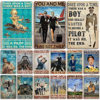 Artisian Flying Metal Sign Pilot แผ่นดีบุก Flight Attendant ตกแต่ง Plaque Wall Decor