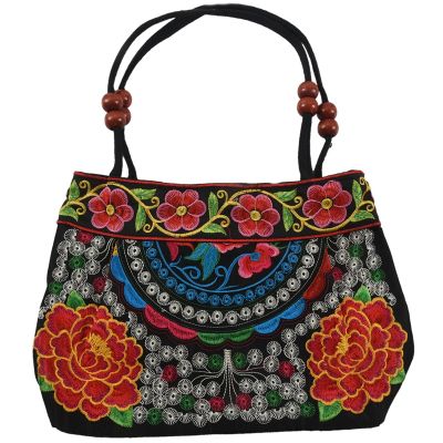 Chinese Style Women Handbag Embroidery Ethnic Summer Fashion Handmade Flowers Ladies Tote Shoulder Bags Cross-body （Purple Butterfly）