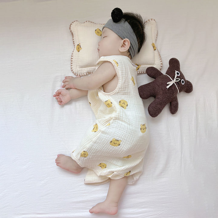 muslin-ถุงนอนเด็กฤดูร้อนแขนกุดทารกแรกเกิด-sleepsack-ทารกอุปกรณ์เสริมผ้าฝ้ายบางเสื้อกั๊กชุดนอน-anti-kick-ผ้านวม