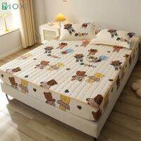 Cute Bear Mattress Cover Thick Quilted Stitched Bed Linen Printed Bedding Large Non-Slip Bed Sheet Dust Cover Without Pillowcase