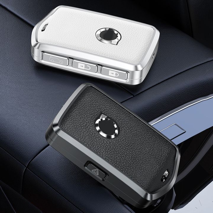 aluminum-alloy-leather-car-key-case-cover-for-volvo-s60-s90-xc40-xc60-xc90-v60-v90-t6-t8-polestar-1-2-auto-accessaries-keychain