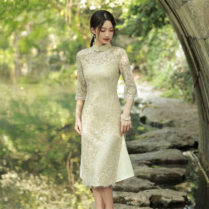 2022-double-layer-aodai-mid-length-cheongsam-ชุดวรรณกรรม-retro-ปรับปรุงสาว-cheongsam-young