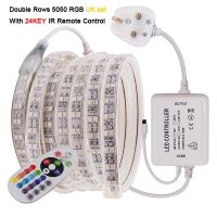 Double Row RGB LED Strip Light 5050 Wall Touch Remote Control 24key Kit 220V 230V 120LED/M Waterproof Flexible Led Ribbon Decor