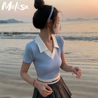 Molisa Fashion เสื้อยืด เสื้อยืดผูหญิง เสื้อครอป สไตล์เกาหลี แฟชั่น A29J0ZO