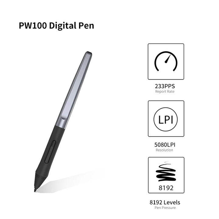 Huion PW100 Digital Pen Batteryfree Digital Pen with 2 Programmable
