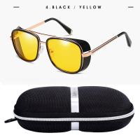 LongKeeper TONY Stark Sunglasses Men Retro Side Shiled Sun glasses Oculos Masculino Gafas de sol with Case Box UV400