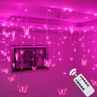 ZZOOI Pink Fairy Lights led Butterfly Garland Curtain String Lights For Living room Christmas Room Home Bedroom Wedding Decoration