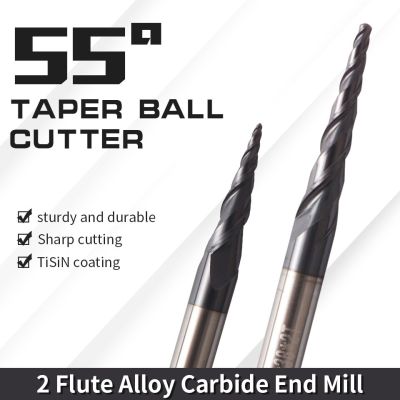 AUGT HRC55 ทังสเตนคาร์ไบด์บอลจมูกเรียว End Mill Router Bits CNC Taper ไม้เครื่องตัดโลหะ 3.175 มม. 4 มม. 6 มม.