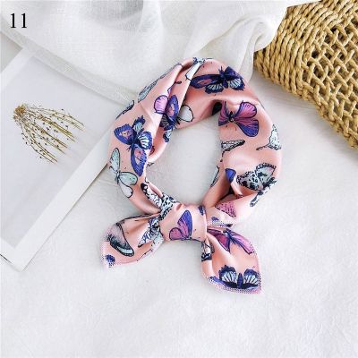 【CC】✙▩◑  50x50cm Floral Print Scarf Womens Scarves Silk Round Chain Stripes Bandana Head-Neck Hair Tie Band