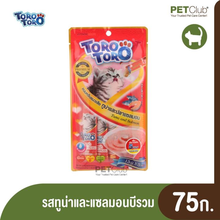 petclub-torotoro-ขนมครีมแมวเลีย-รสทูน่าและแซลมอนบีรวม-75g